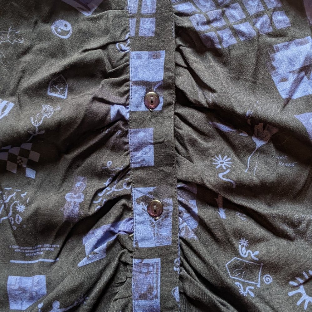 Rationalle Blue Print Button Down Top Sz Large View 4